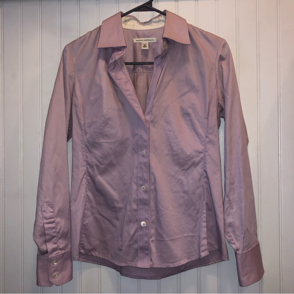 BR Stretch Lavender XS Button Down Shirt Striped Cuff Women’s Banana Republic - Picture 6 of 10